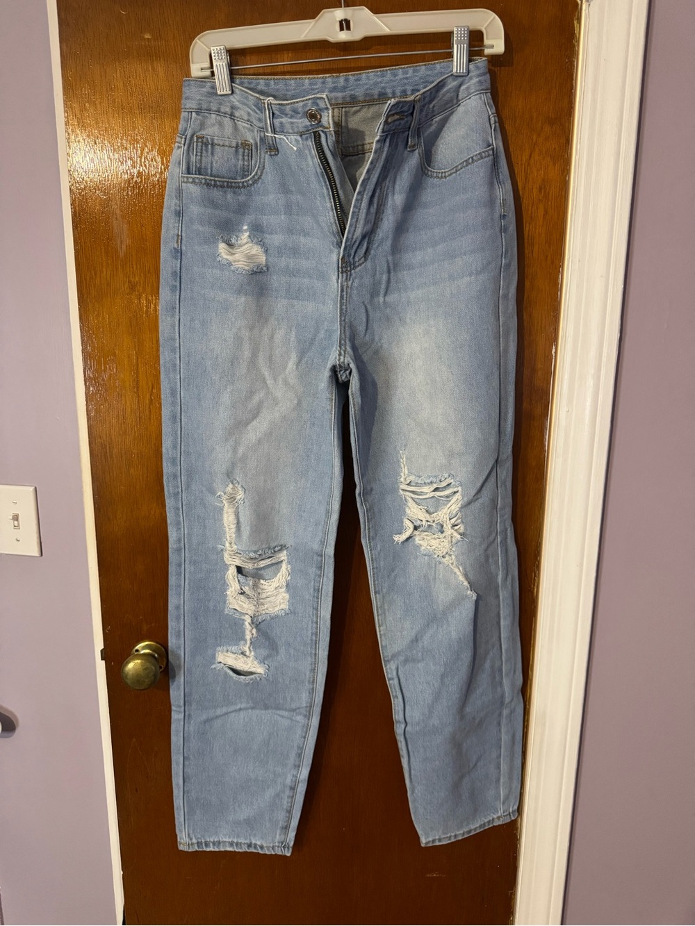 Light Blue Distressed “mom jeans” High-Waist Women's Jeans